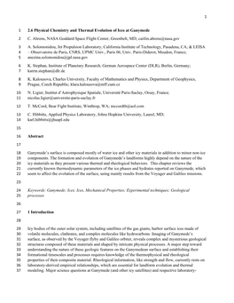 1 2.6 Physical Chemistry and Thermal Evolution of Ices at Ganymede 1 C