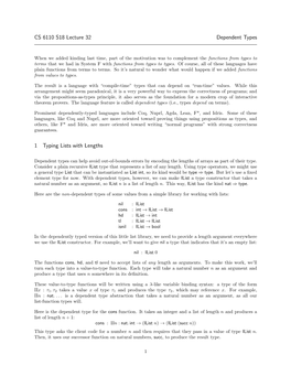 CS 6110 S18 Lecture 32 Dependent Types 1 Typing Lists with Lengths