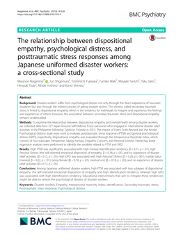 The Relationship Between Dispositional Empathy, Psychological Distress, and Posttraumatic Stress Responses Among Japanese Unifor