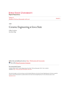 Ceramic Engineering at Iowa State Lillian Goodrow Iowa State College