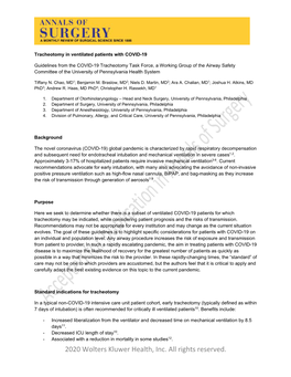 Tracheotomy in Ventilated Patients with COVID19