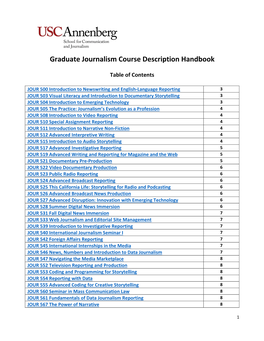 Graduate Journalism Course Descriptions