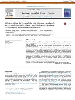 Effect of Adding the Herb Achillea Millefolium on Mouthwash On&Nbsp;Chemotherapy Induced Oral Mucositis in Cancer Patients