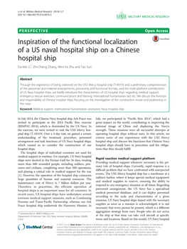 Inspiration of the Functional Localization of a US Naval Hospital Ship on a Chinese Hospital Ship Da-Wei Li*, Zhi-Cheng Zhang, Wen-Ya Zhu and Tao Sun