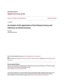 An Analysis of the Appreciation of the Chinese Currency and Influences on China's Economy