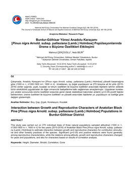 Pinus Nigra Arnold. Subsp. Pallasiana (Lamb.) Holmboe] Popülasyonlarında Üreme X Büyüme Özellikleri Etkileşimi