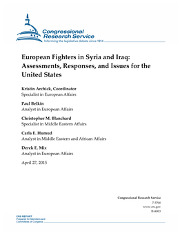 European Fighters in Syria and Iraq: Assessments, Responses, and Issues for the United States