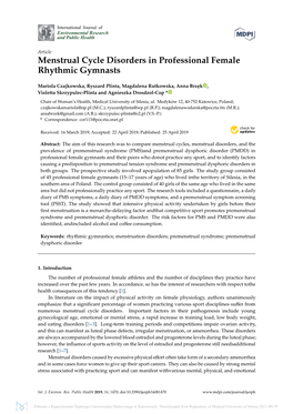 Menstrual Cycle Disorders in Professional Female Rhythmic Gymnasts