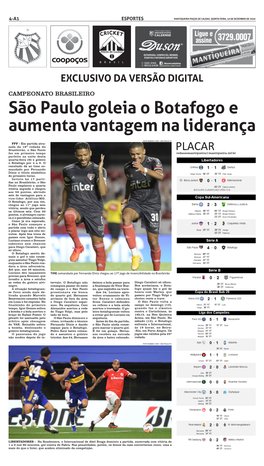 São Paulo Goleia O Botafogo E Aumenta Vantagem Na Liderança