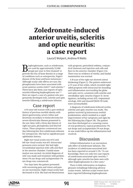 Zoledronate-Induced Anterior Uveitis, Scleritis and Optic Neuritis: a Case Report Laura E Wolpert, Andrew R Watts