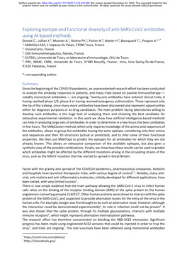 Exploring Epitope and Functional Diversity of Anti-SARS-Cov2 Antibodies Using AI-Based Methods