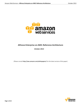 Alfresco Enterprise on AWS: Reference Architecture October 2013