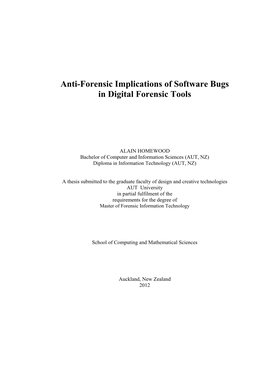 Anti-Forensic Implications of Software Bugs in Digital Forensic Tools