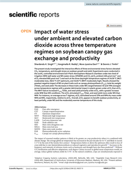 Impact of Water Stress Under Ambient and Elevated Carbon Dioxide Across Three Temperature Regimes on Soybean Canopy Gas Exchange and Productivity Shardendu K