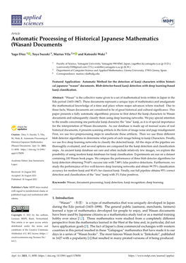 Automatic Processing of Historical Japanese Mathematics (Wasan) Documents