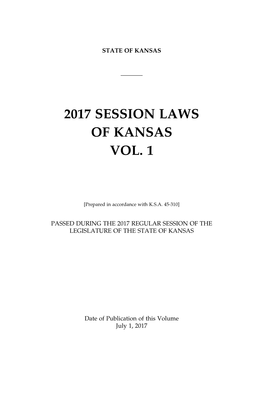 2017 Session Laws of Kansas Vol. 1