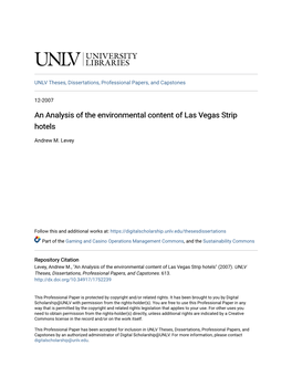 An Analysis of the Environmental Content of Las Vegas Strip Hotels
