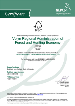 Volyn Regional Administration of Forest and Hunting Economy Voli Ave 30 43010 Lutsk Volyn Region Ukraine