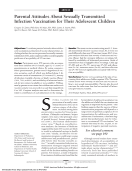 Parental Attitudes About Sexually Transmitted Infection Vaccination for Their Adolescent Children
