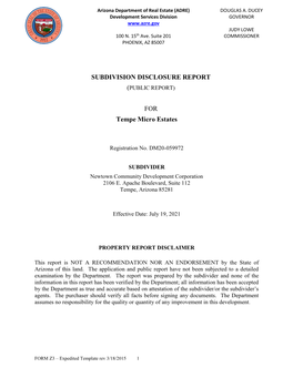 Subdivision Disclosure Report (Public Report)
