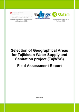 Selection of Geographical Areas for Tajikistan Water Supply and Sanitation Project (Tajwss)