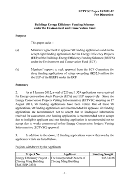 Buildings Energy Efficiency Funding Schemes Under the Environment and Conservation Fund