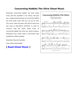 Concerning Hobbits the Shire Sheet Music