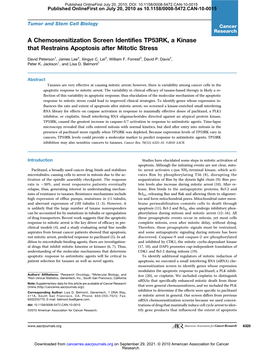 A Chemosensitization Screen Identifies TP53RK, a Kinase That Restrains Apoptosis After Mitotic Stress