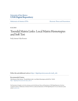 Toroidal Matrix Links: Local Matrix Homotopies and Soft Tori