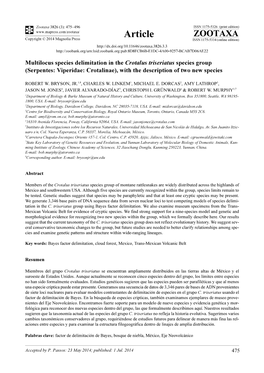 Multilocus Species Delimitation in the Crotalus Triseriatus Species Group (Serpentes: Viperidae: Crotalinae), with the Description of Two New Species