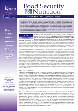 Food Security and Nutrition Special Brief - Post Deyr '08/09 Analysis, February, 2009