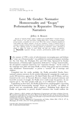 “Ex-Gay” Performativity in Reparative Therapy Narratives
