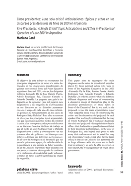 Cinco Presidentes: ¿Una Sola Crisis? Articulaciones Tópicas Y Ethos En