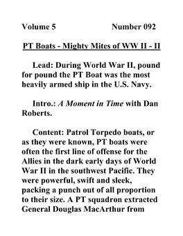 Volume 5 Number 092 PT Boats