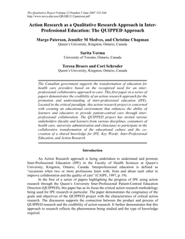 Action Research As a Qualitative Research Approach in Inter- Professional Education: the QUIPPED Approach