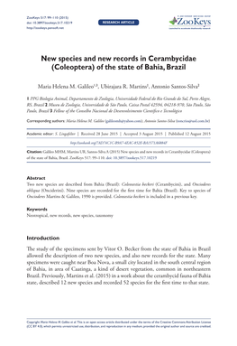 Of the State of Bahia, Brazil 99 Doi: 10.3897/Zookeys.517.10219 RESEARCH ARTICLE Launched to Accelerate Biodiversity Research