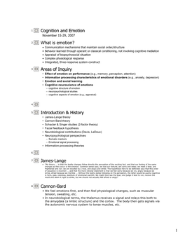 Cognition and Emotion What Is Emotion? Areas of Inquiry