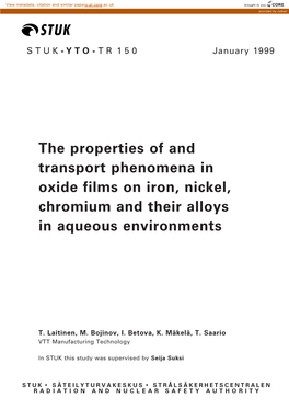 The Properties of and Transport Phenomena in Oxide Films on Iron, Nickel, Chromium and Their Alloys in Aqueous Environments