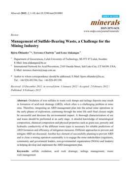 Management of Sulfide-Bearing Waste, a Challenge for the Mining Industry