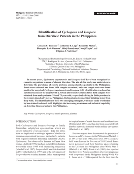 Identification of Cyclospora and Isospora from Diarrheic Patients in the Philippines