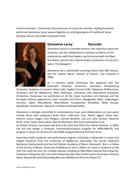 Genevieve Lacey Recorder Genevieve Lacey Is a Recorder Virtuoso