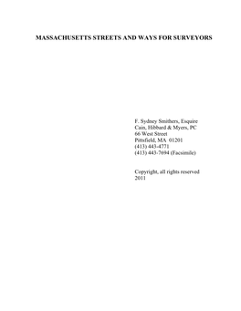 Massachusetts Streets and Ways for Surveyors