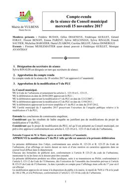 Compte-Rendu De La Séance Du Conseil Municipal Mercredi 15