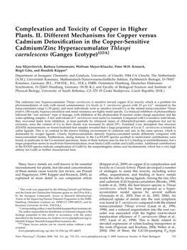 Complexation and Toxicity of Copper in Higher Plants. II. Different