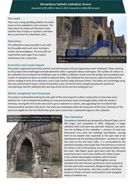 Shrewsbury Catholic Cathedral: Access Awarded £281,000 in March 2015 Towards a £380,000 Project
