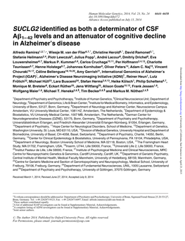 SUCLG2 Identified As Both a Determinator of CSF Ab1– 42 Levels and an Attenuator of Cognitive Decline in Alzheimer's Disease