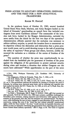 Press Access to Military Operations: Grenada and the Need for a New Analytical Framework
