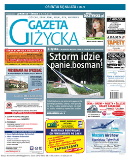 GAZETA GIŻYCKA 2-8 SIERPNIA 2012 GIZYCKO.WM.PL 2 Z NASZEJ Przed Nami Intensywny (Hałaśliwy) Weekend