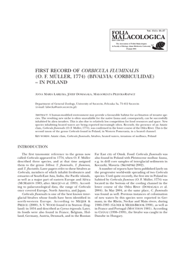 First Record of Corbicula Fluminalis (O. F. Müller, 1774) (Bivalvia: Corbiculidae) – in Poland