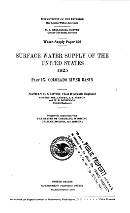 Surface Water Supply of the United States 1925 Part Ix, Colobado Eivee Basin